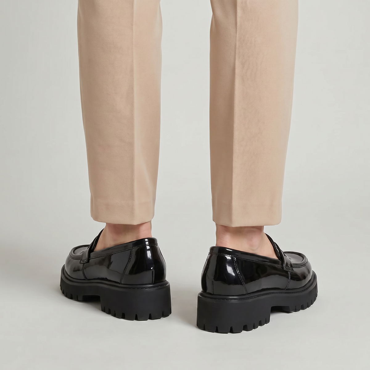 Men's Patent Leather Penny Loafers Platform Sole Chunky Lug Design