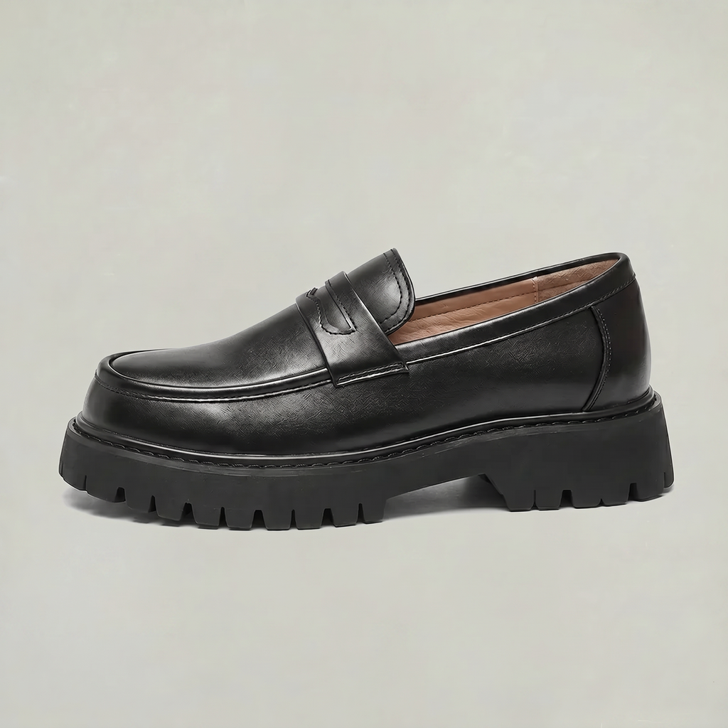 Men's Patent Leather Penny Loafers Platform Sole Chunky Lug Design