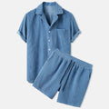 Mens Textured Short Sleeve Button Shirt And Elastic Waist Shorts Set