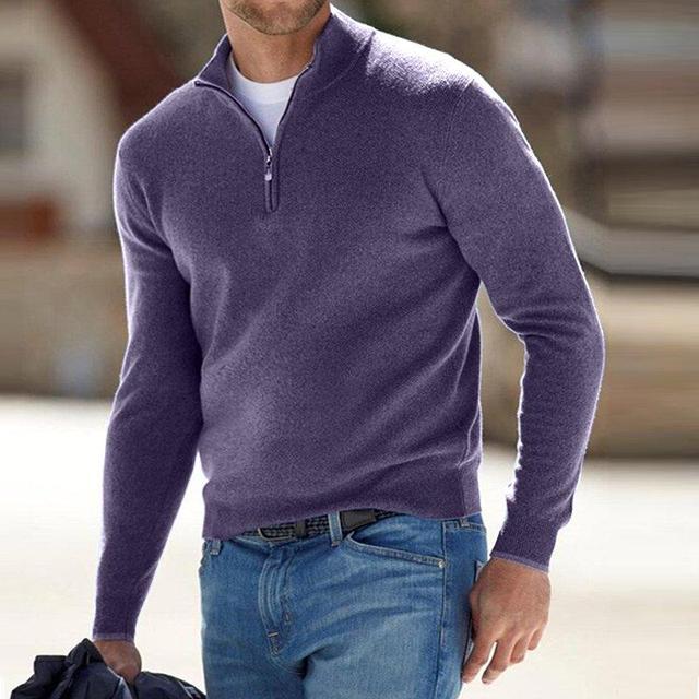 Luca Belloni Men Faux Merino Wool V Neck Zip Textured Sweater
