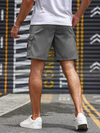 Vanguard Men Relaxed Fit Cargo Shorts With Elastic Drawstring Waist And Flap Pockets