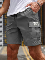 Vanguard Men Relaxed Fit Cargo Shorts With Elastic Drawstring Waist And Flap Pockets