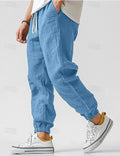 Urban Men's Linen Joggers Relaxed Fit Tapered Ankle Elastic Cuffs