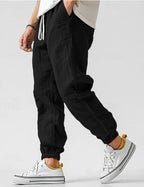 Urban Men's Linen Joggers Relaxed Fit Tapered Ankle Elastic Cuffs