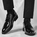 Men's Black Patent Oxford Dress Shoes Featuring Lace Up Closure