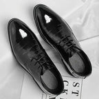 Men's Black Patent Oxford Dress Shoes Featuring Lace Up Closure