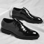 Men's Black Patent Oxford Dress Shoes Featuring Lace Up Closure