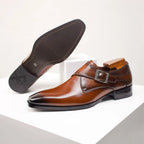 Men's Italian Monk Strap Dress Shoes Single Buckle Almond Toe