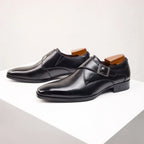 Men's Italian Monk Strap Dress Shoes Single Buckle Almond Toe