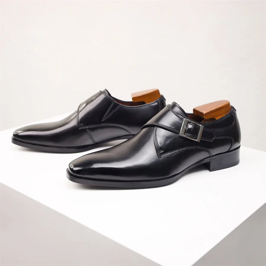 Men's Italian Monk Strap Dress Shoes Single Buckle Almond Toe