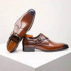 Men's Italian Monk Strap Dress Shoes Single Buckle Almond Toe