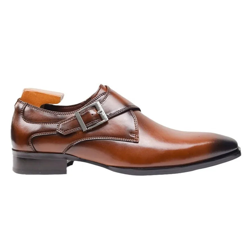 Men's Italian Monk Strap Dress Shoes Single Buckle Almond Toe