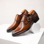 Men's Italian Monk Strap Dress Shoes Single Buckle Almond Toe