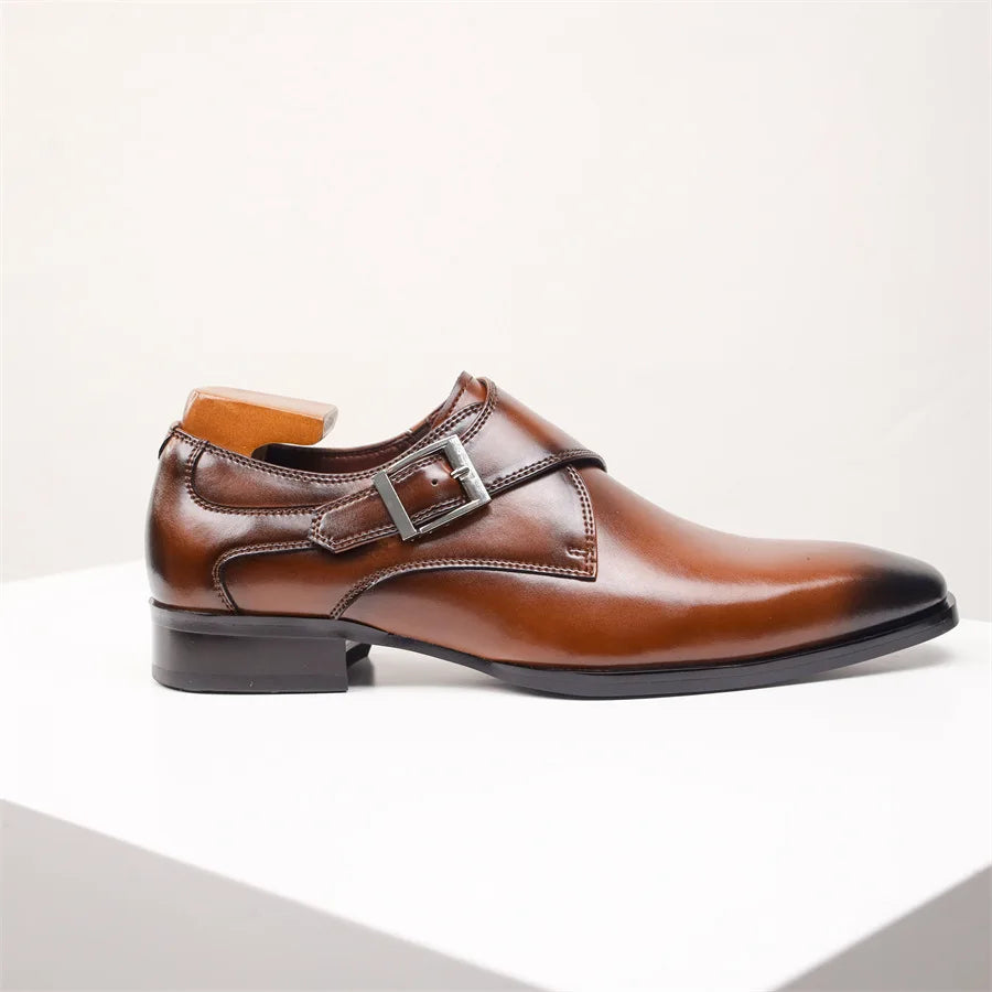 Men's Italian Monk Strap Dress Shoes Single Buckle Almond Toe