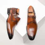 Men's Italian Monk Strap Dress Shoes Single Buckle Almond Toe
