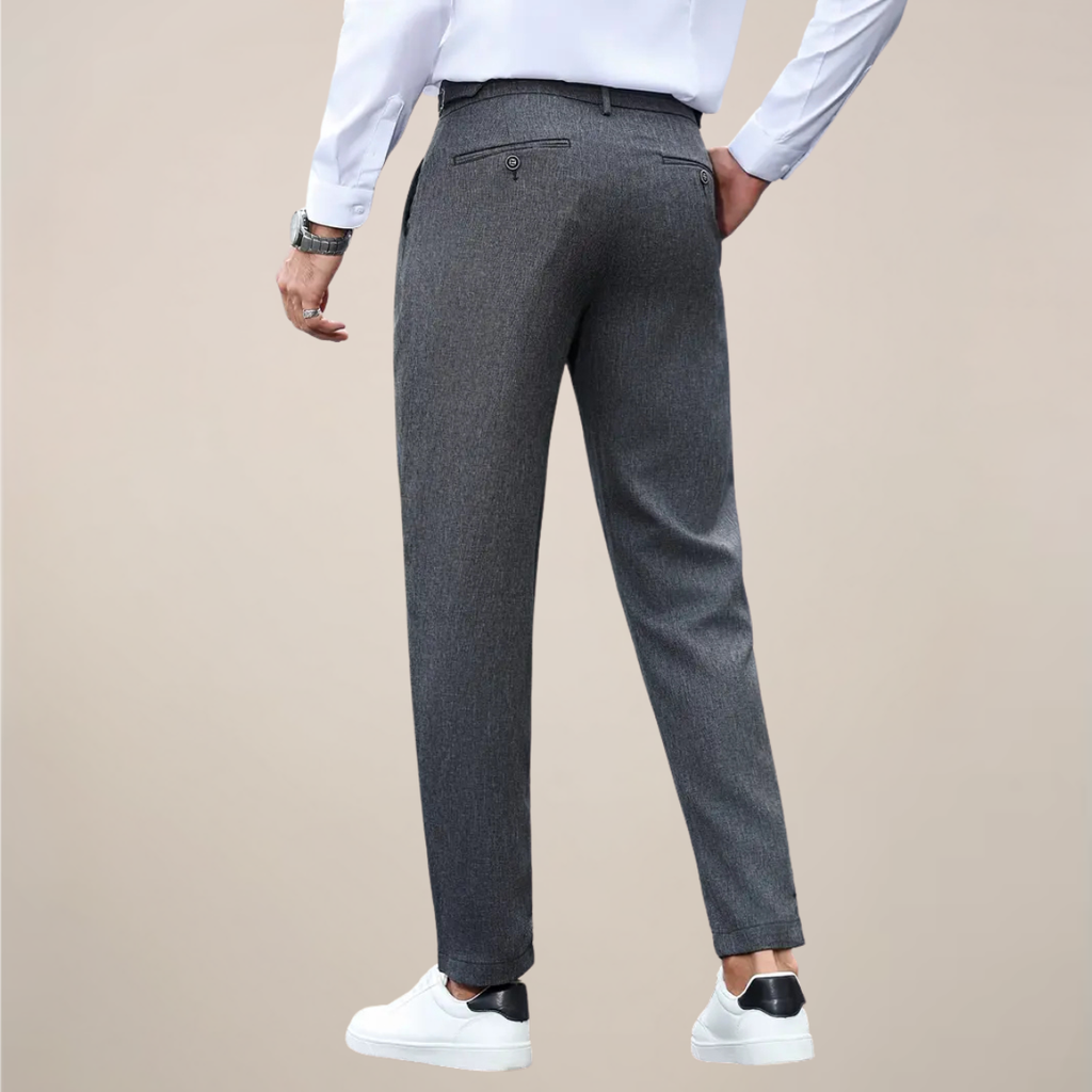 Men Slim Fit Pleated Trousers Premium Black Tailored Dress Pants