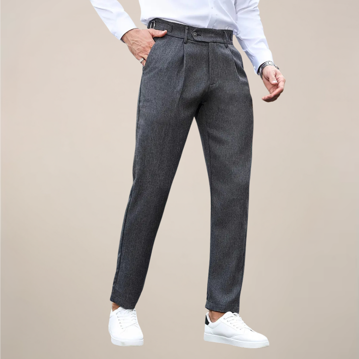 Men Slim Fit Pleated Trousers Premium Black Tailored Dress Pants