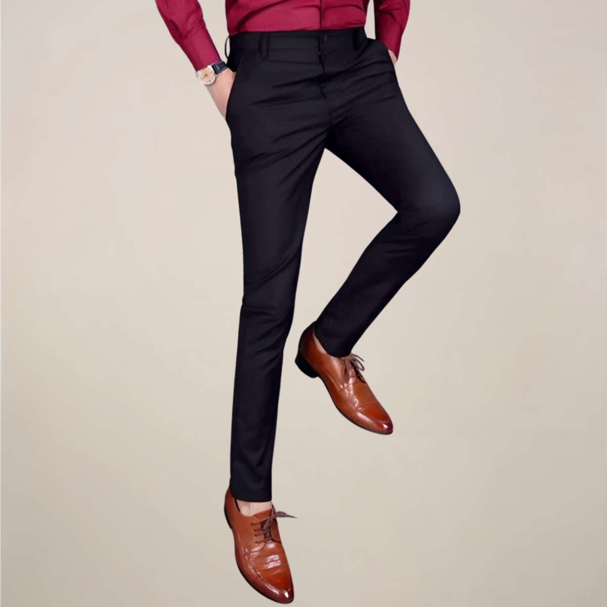 Men's Tailored Slim Fit Trousers With A Flexible Stretch Waistband