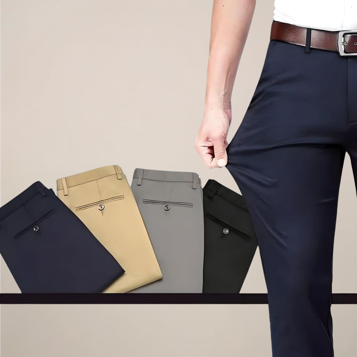 Men's Tailored Slim Fit Trousers With A Flexible Stretch Waistband