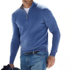 Luca Belloni Faux Merino V-Neck Zip Sweater With Soft Casual Fit