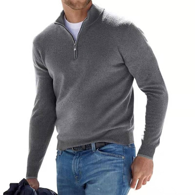 Luca Belloni Men Faux Merino Wool V Neck Zip Textured Sweater