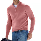 Luca Belloni Men Faux Merino Wool V Neck Zip Textured Sweater