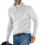 Luca Belloni Faux Merino V-Neck Zip Sweater With Soft Casual Fit