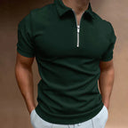 Men's Casual Short Sleeve Quarter Zip Polo Shirt Fitted Collar
