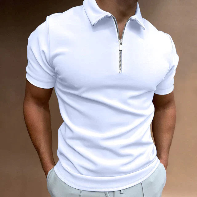 Men's Casual Short Sleeve Quarter Zip Polo Shirt Fitted Collar