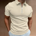 Men's Casual Short Sleeve Quarter Zip Polo Shirt Fitted Collar