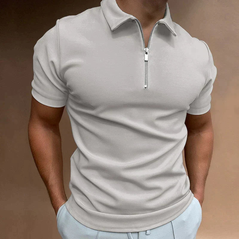 Men's Casual Short Sleeve Quarter Zip Polo Shirt Fitted Collar