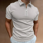 Men's Casual Short Sleeve Quarter Zip Polo Shirt Fitted Collar