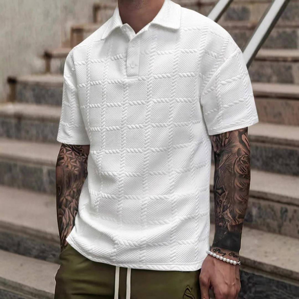Men's Short Sleeve Relaxed Fit Textured Herringbone Cotton Polo
