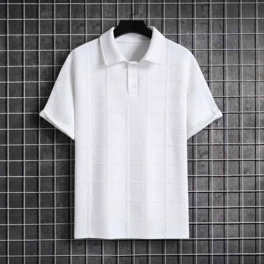 Men's Short Sleeve Relaxed Fit Textured Herringbone Cotton Polo