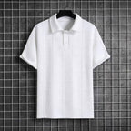 Men's Short Sleeve Relaxed Fit Textured Herringbone Cotton Polo