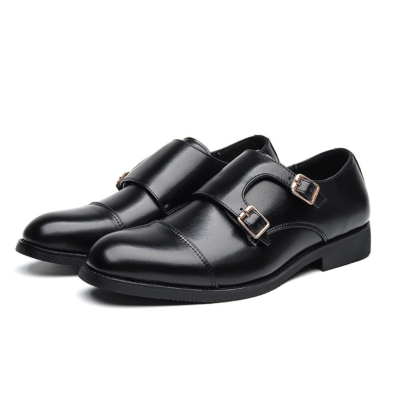 Premium Men's Polished Leather Double Monk Strap Shoes With Rubber Sole