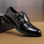 Premium Men's Polished Leather Double Monk Strap Shoes With Rubber Sole