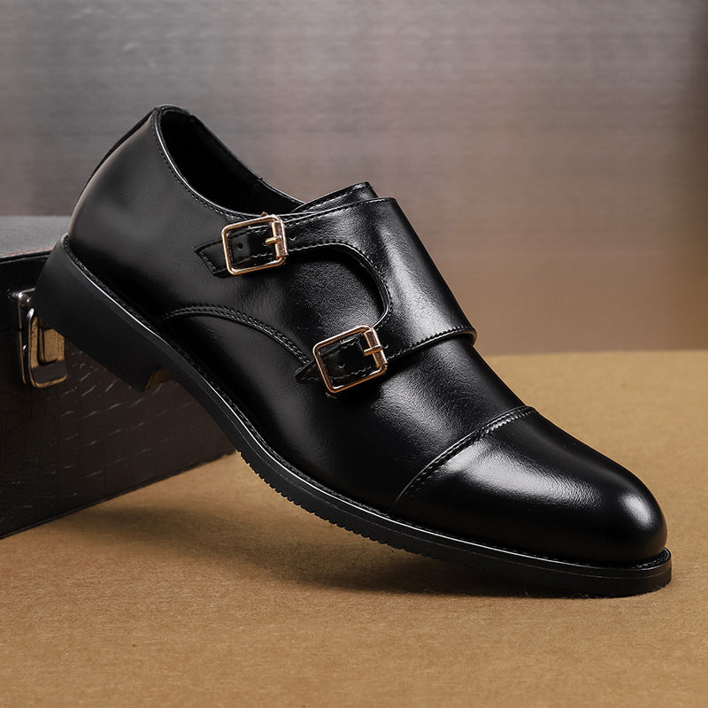 Premium Men's Polished Leather Double Monk Strap Shoes With Rubber Sole