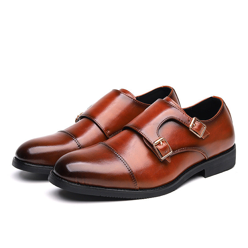 Premium Men's Polished Leather Double Monk Strap Shoes With Rubber Sole