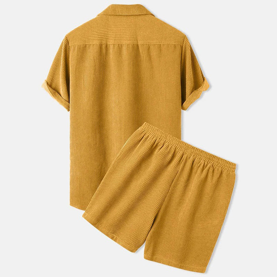 Mens Textured Short Sleeve Button Shirt And Elastic Waist Shorts Set