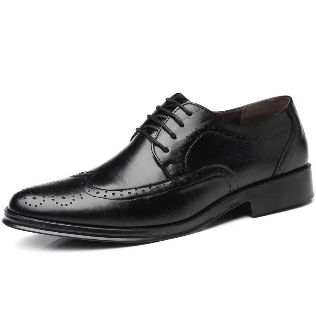 Men's Classic Brown Leather Oxford Wingtip Formal Dress Shoes