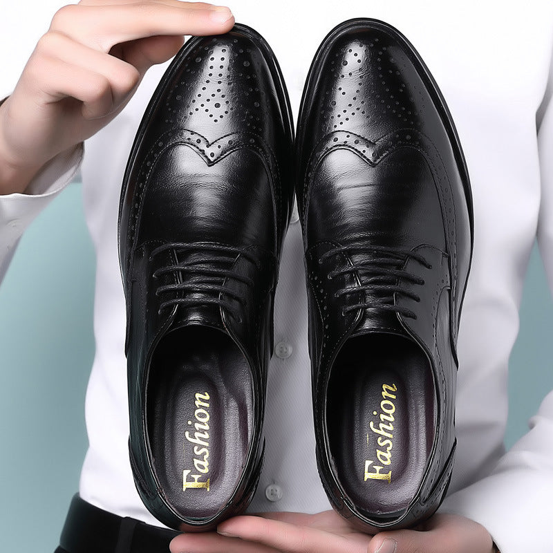Men's Classic Brown Leather Oxford Wingtip Formal Dress Shoes