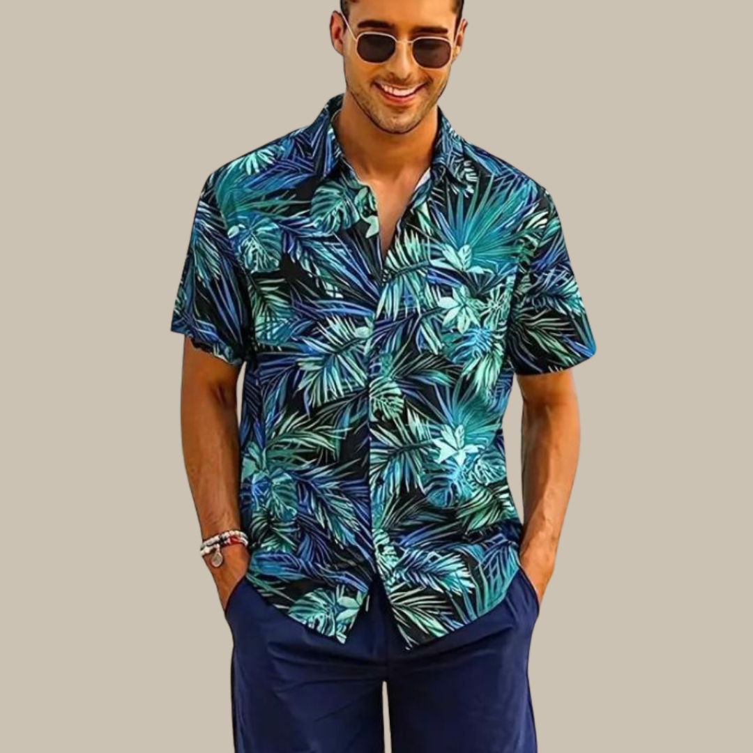 Sammy Jackson Corbyn Men Short Sleeve Hawaiian Print Casual Shirt