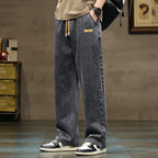 Men's Wide Leg Drawstring Jeans With Elastic Waist Straight Hem