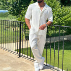 Men's Pleated Camp Collar Short Sleeve Shirt With Straight Leg Trousers Set