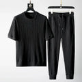 Mens Ribbed Two Piece Set Relaxed Fit Short Sleeve Top And Joggers