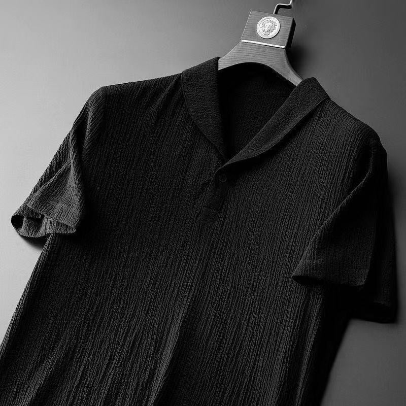 Men's Textured Crinkle Short Sleeve Shirt With Drawstring Trousers