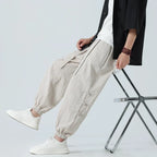 Atlas Men Linen Vertical Stripe Trousers With Side Toggle Cuffs