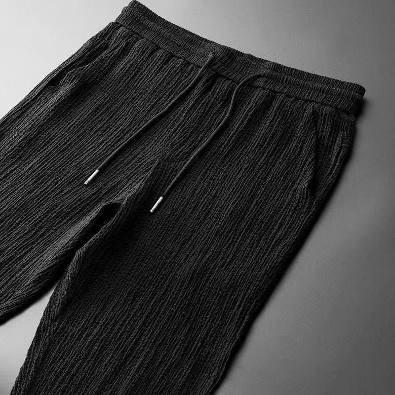 Men's Textured Crinkle Short Sleeve Shirt With Drawstring Trousers
