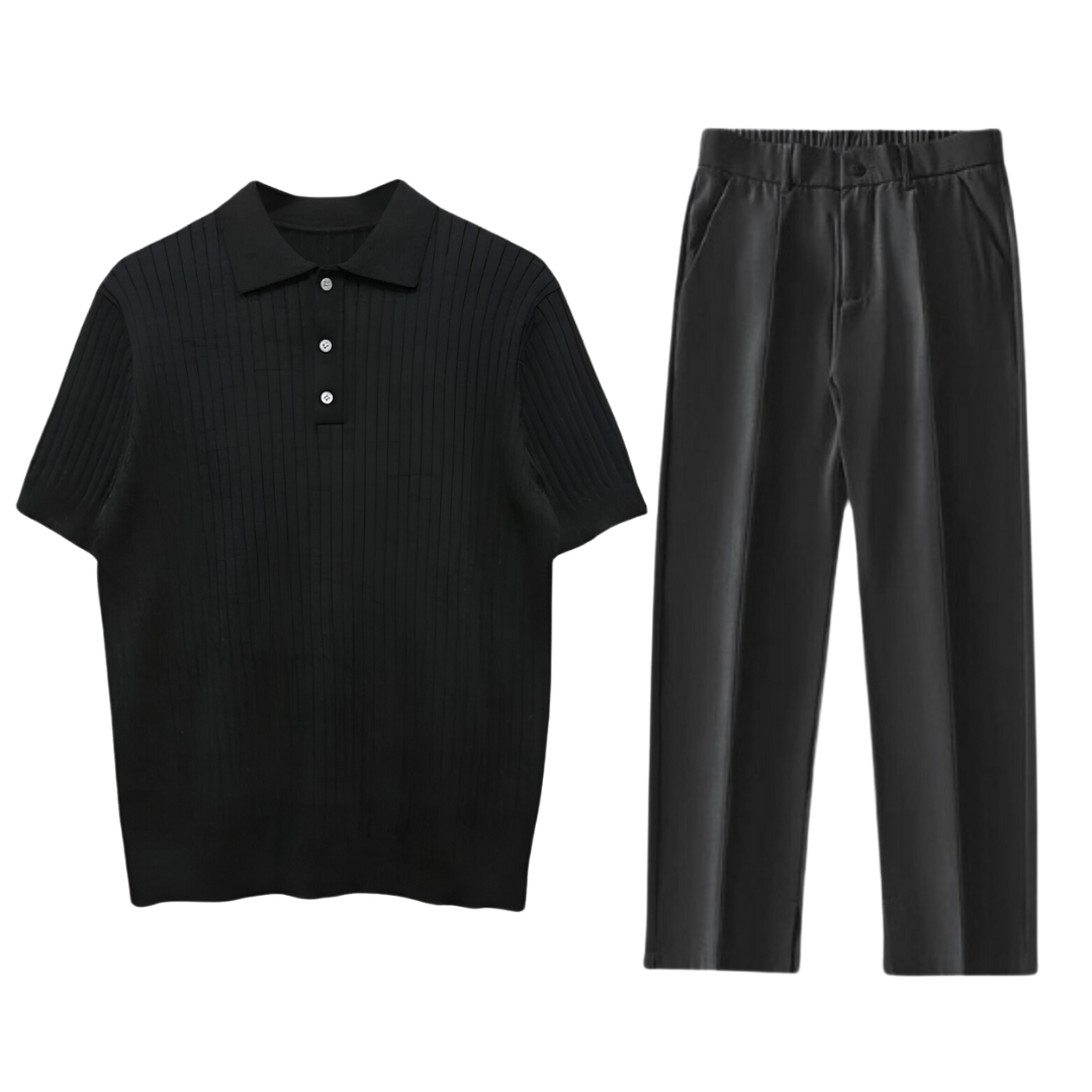 Men's 100 Cotton Classic Polo Shirt And Relaxed Fit Pants Set